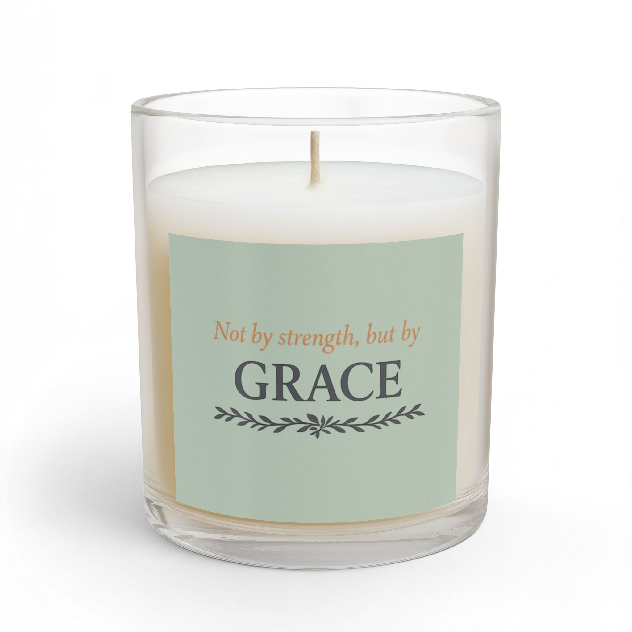 Grace Glass Candle – "Not by strength, but by GRACE" Inspirational 11oz Scented Candle - Pale Sage