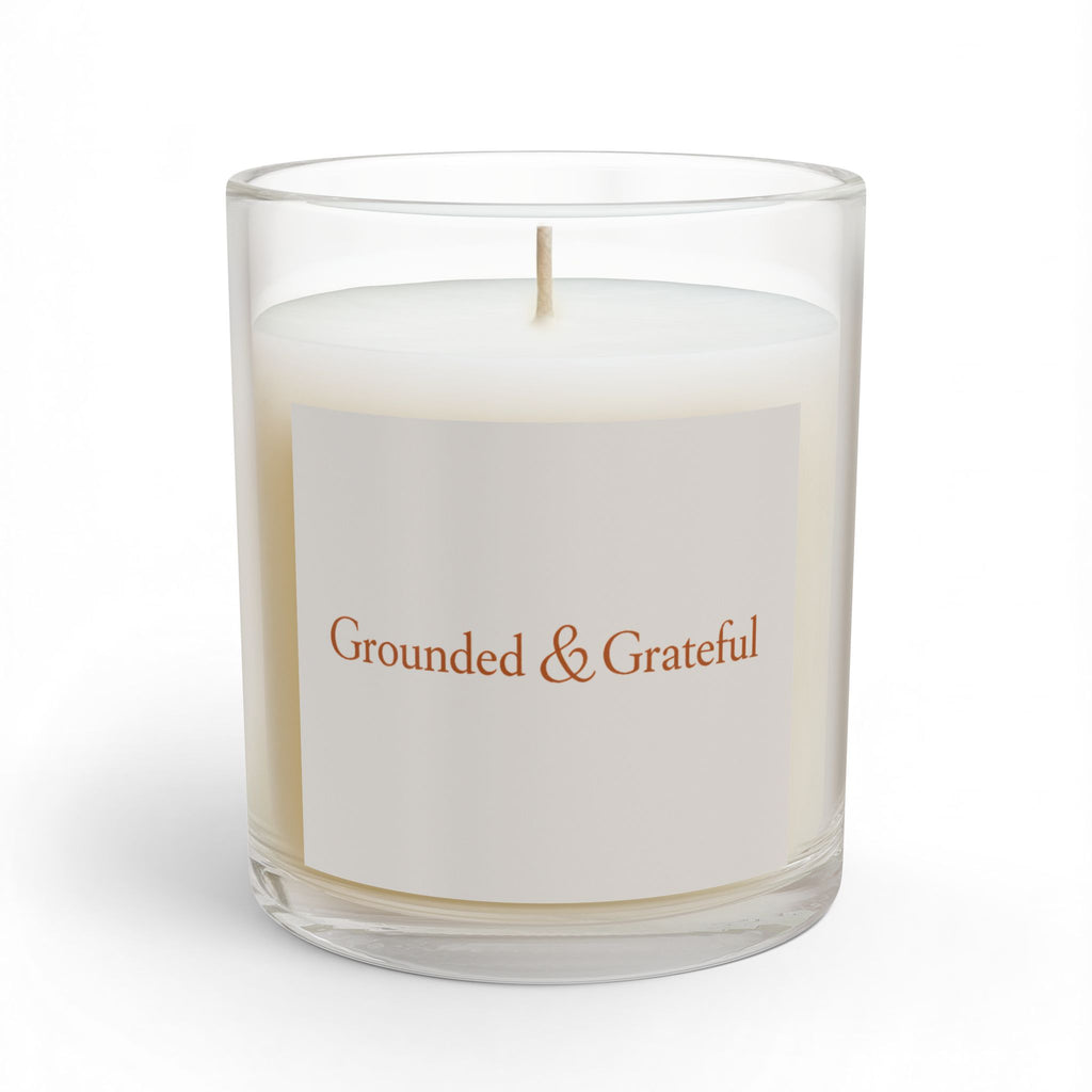 Grounded & Grateful 11oz Glass Candle — Calming Soy Scented Candle for Meditation, Relaxation & Gifts - Warm Dove