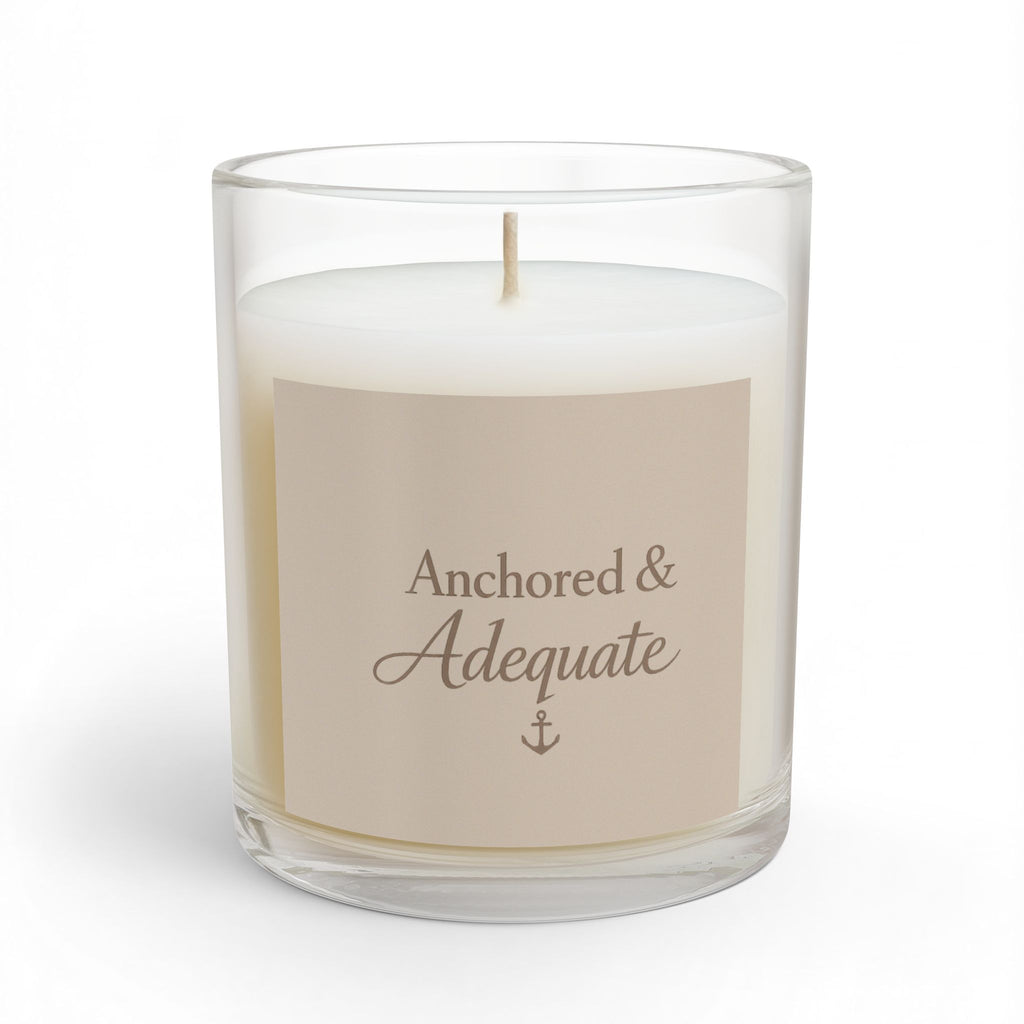 Anchored & Adequate Scented Glass Candle — 11oz Relaxing Coastal Decor Gift - soft parchment