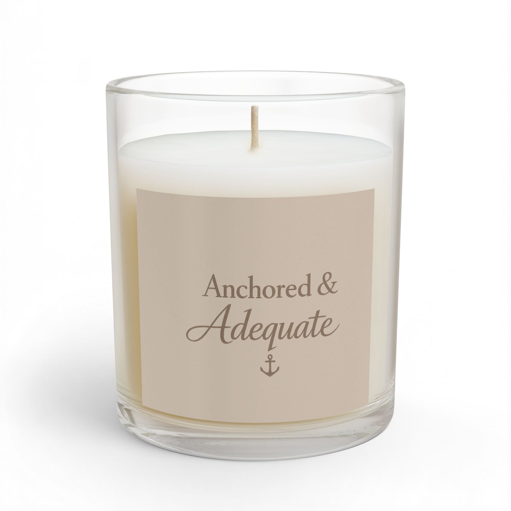 Anchored & Adequate Scented Glass Candle — 11oz Relaxing Coastal Decor Gift - soft parchment