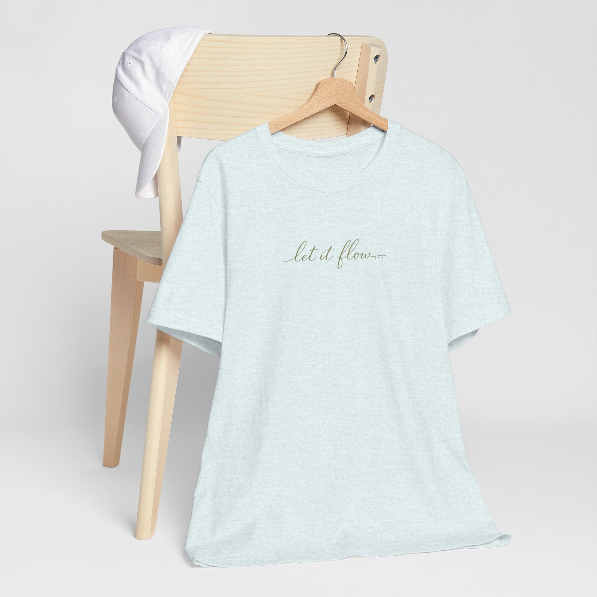Let It Flow Minimal White Tee — Feminine Script Floral Vibe