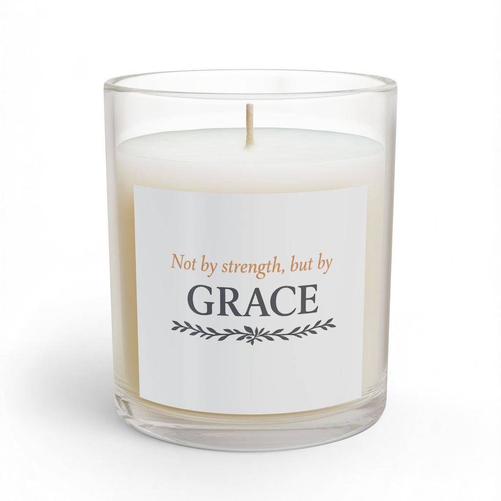 Grace Inspirational Glass Candle — "Not by strength, but by GRACE" 11oz