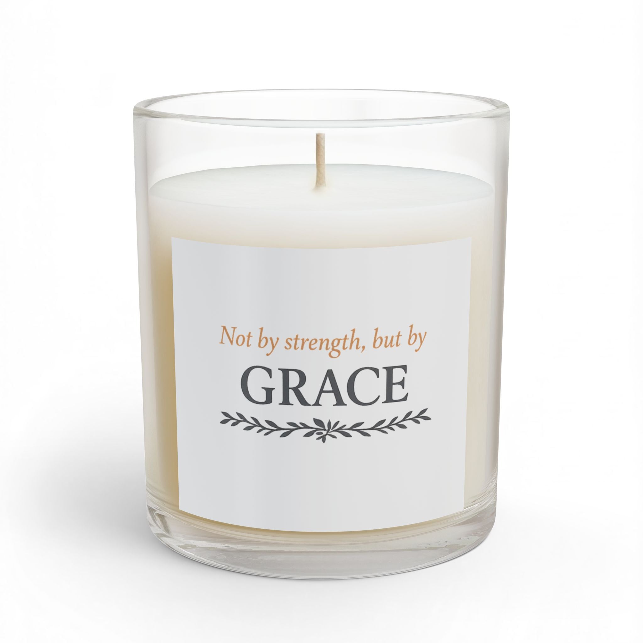 Grace Inspirational Glass Candle — "Not by strength, but by GRACE" 11oz