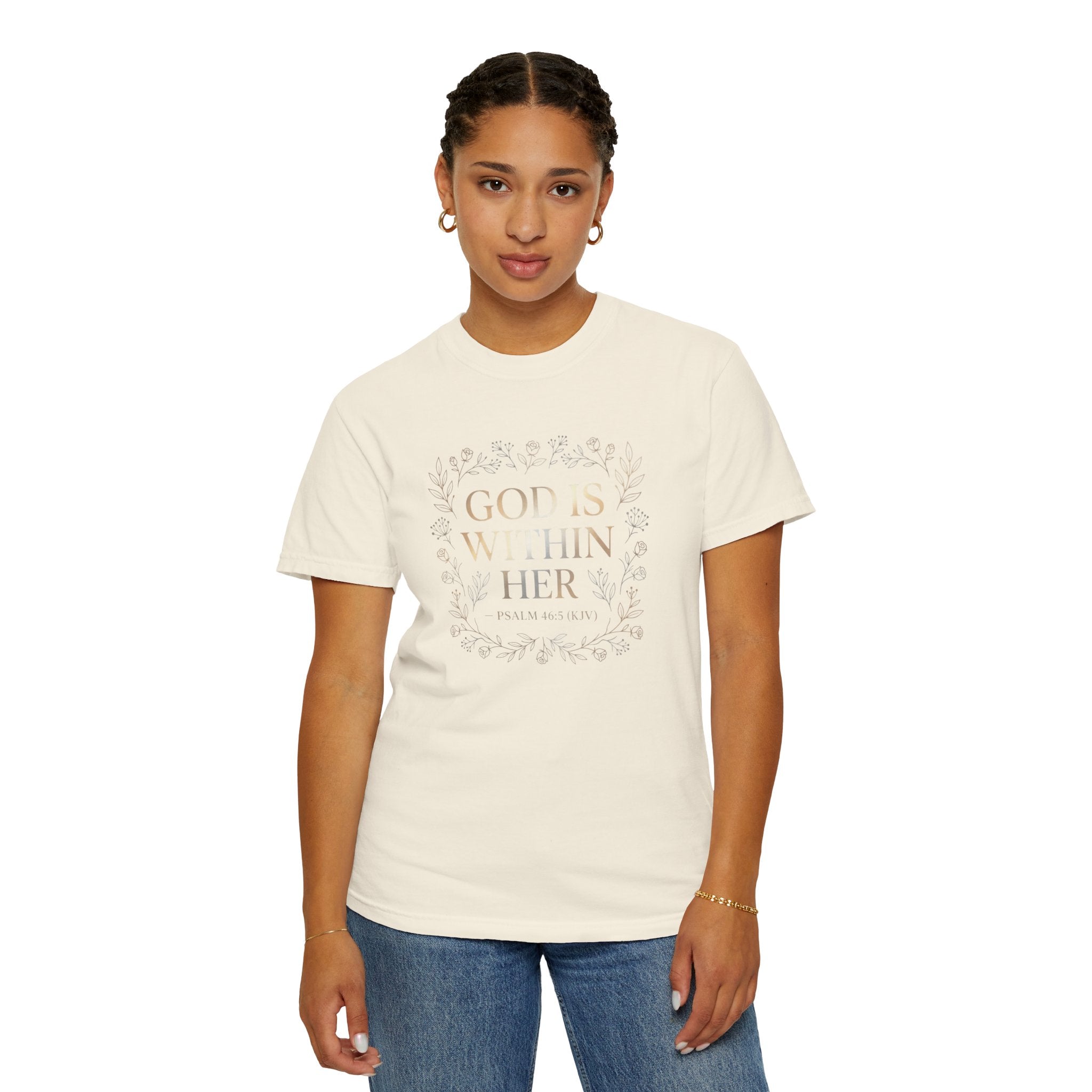 Faithful Floral T-Shirt — "God Is Within Her" Inspirational Christian Tee