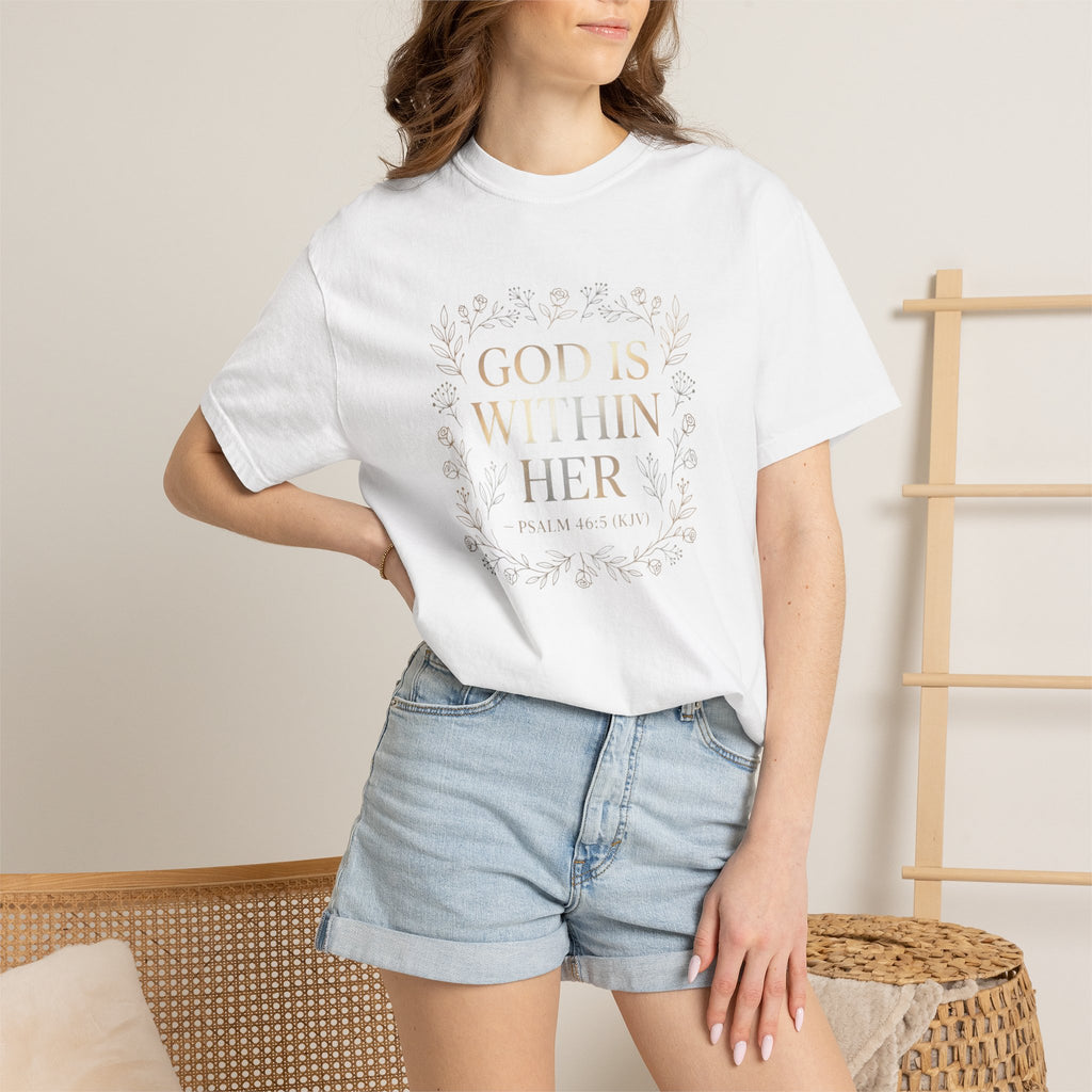 Faithful Floral T-Shirt — "God Is Within Her" Inspirational Christian Tee