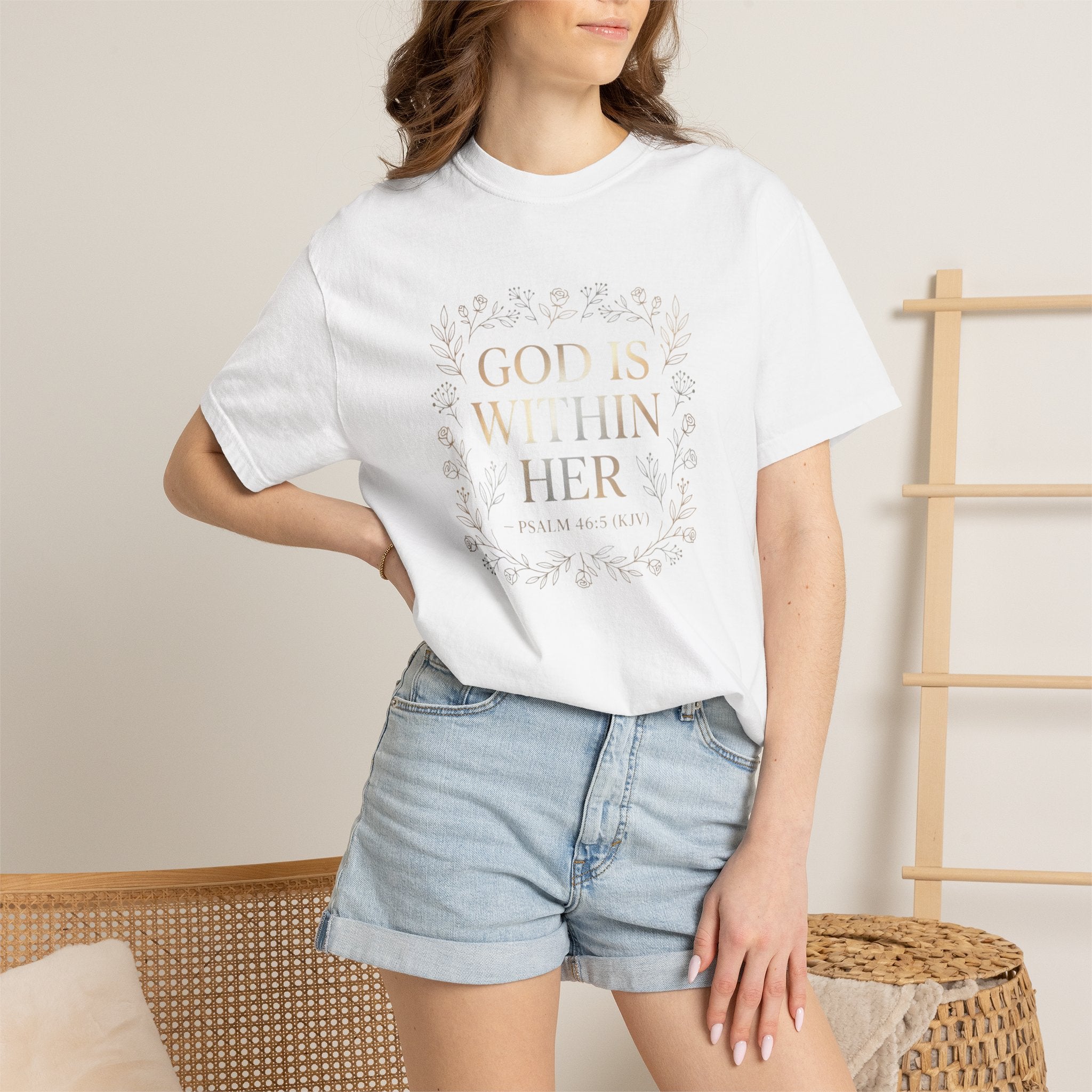 Faithful Floral T-Shirt — "God Is Within Her" Inspirational Christian Tee