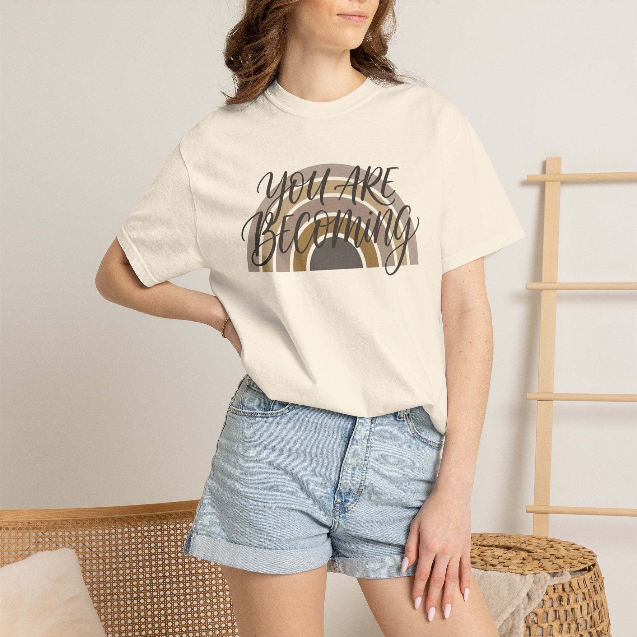 You Are Becoming Retro Rainbow T-Shirt — Inspirational Boho Graphic Tee