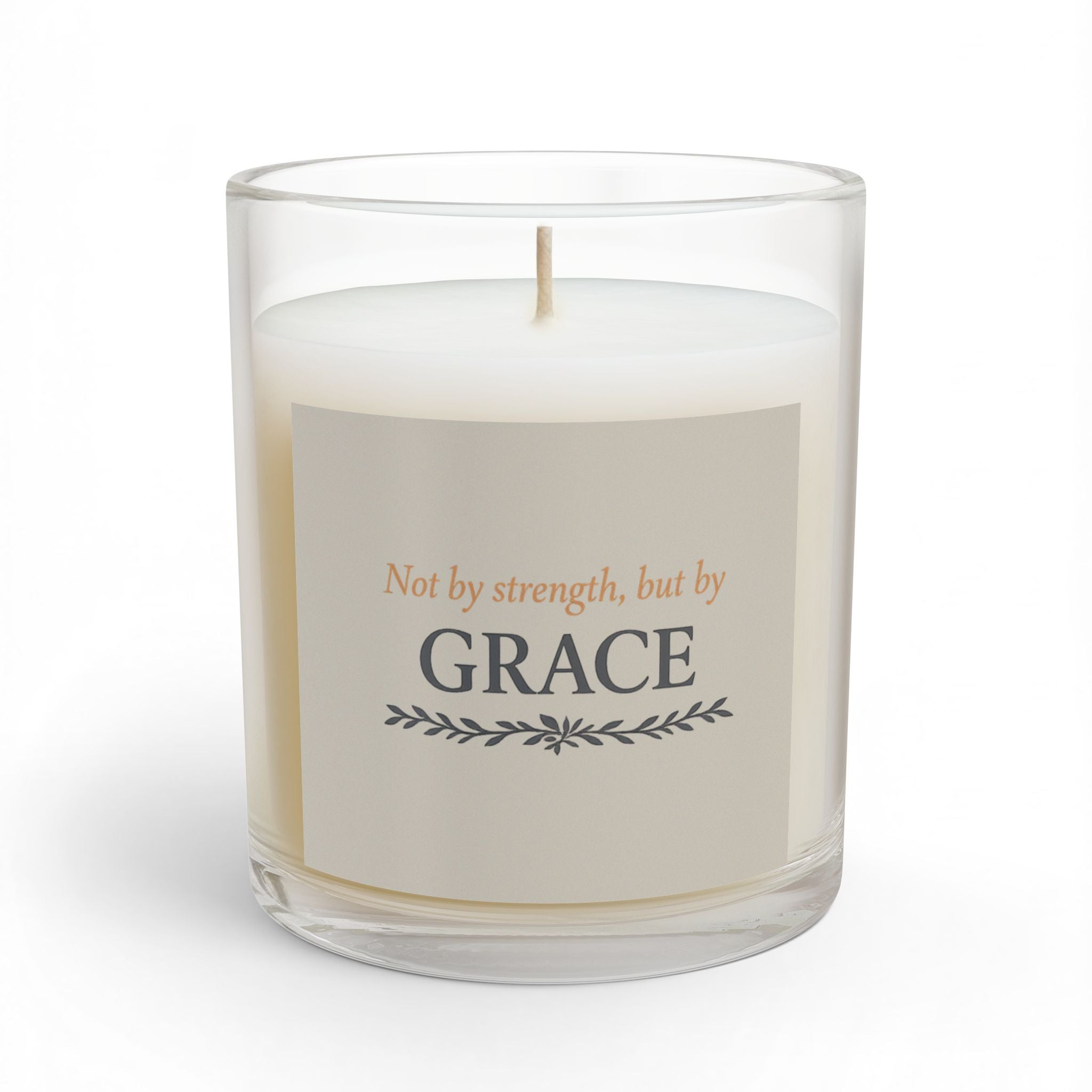 Grace Inspirational Glass Candle — "Not by strength, but by GRACE" (11 oz) - Warm Stone