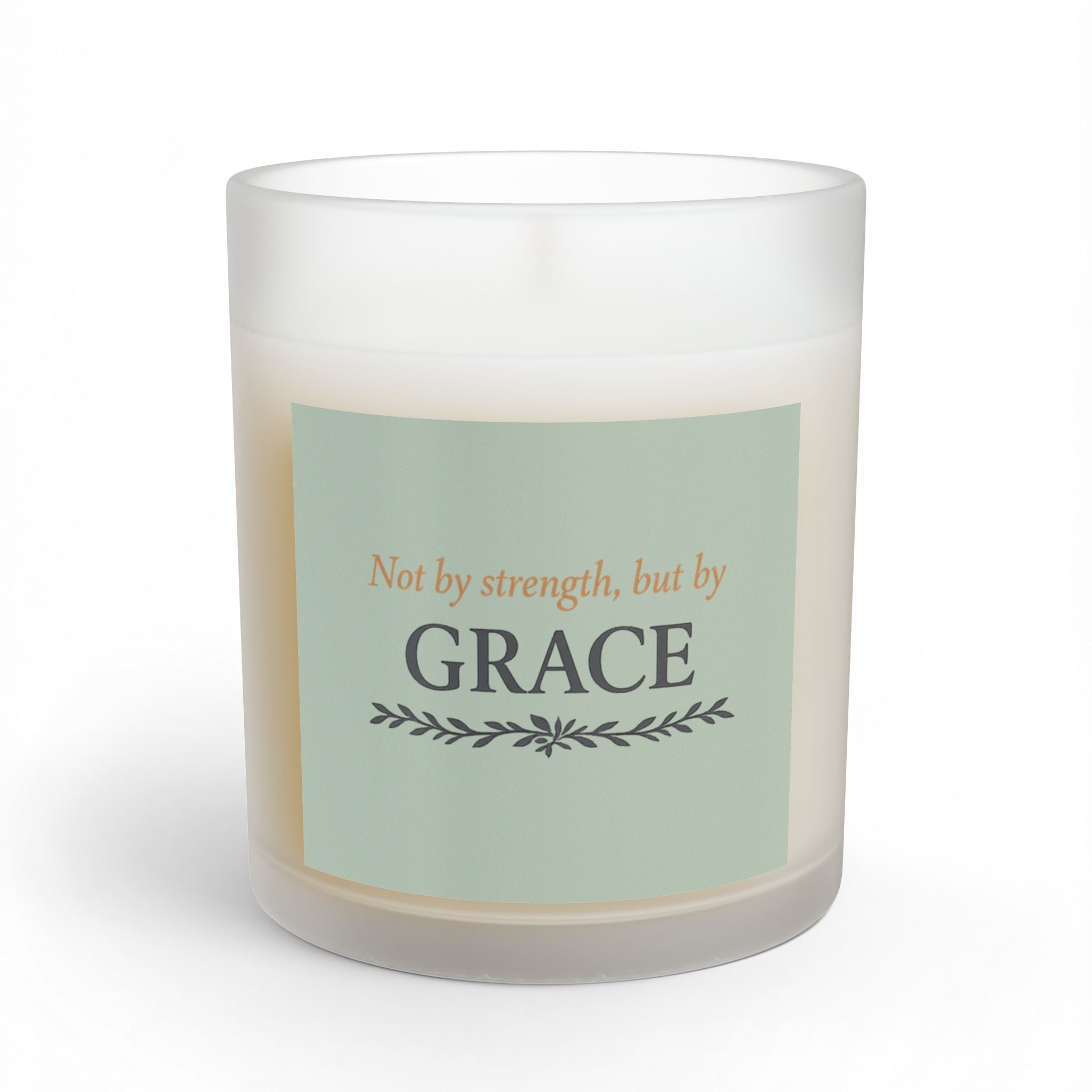 Grace Glass Candle – "Not by strength, but by GRACE" Inspirational 11oz Scented Candle - Pale Sage