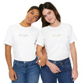 Let It Flow Minimal White Tee — Feminine Script Floral Vibe